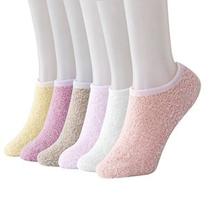 lot 4701 image: Beauttable 6 Pack Women Colorful Indoors Soft Anti-Slip Winter Fluffy Fuzzy Slipper Socks(Solid Color D 6-Pairs)