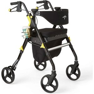 lot 2542 image: Medline Empower Rollator, Folding Rolling Walker, 8 Wheels, 300lb Weight Capacity, Black Frame