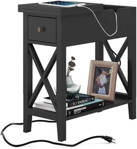 lot 2548 image: ChooChoo Flip Top Open End Table Skinny End Table, Thin end Table with Power Outlet for Living Room Bedroom