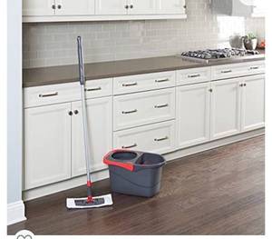 lot 2594 image: Rubbermaid Microfiber Flat Spin Mopping Floor Care System with Wringer Bucket