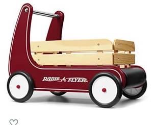 lot 2605 image: Radio Flyer Classic Walker Wagon, Sit to Stand Toddler Toy, Wood Walker, 1-4 Years , Red