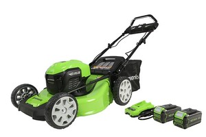 lot 2243 image: Greenworks Self-Propelled Cordless Walk Behind Lawn Mower