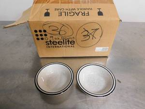 lot 10164 image: Set of 36 Syracuse White Bowls wBlack Speckle Pattern