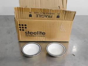 lot 10165 image: Set of 36 Syracuse White Bowls wBlack Speckle Pattern