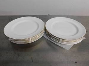 lot 10158D image: Set of 24 Steelite White Plates wGold Trim