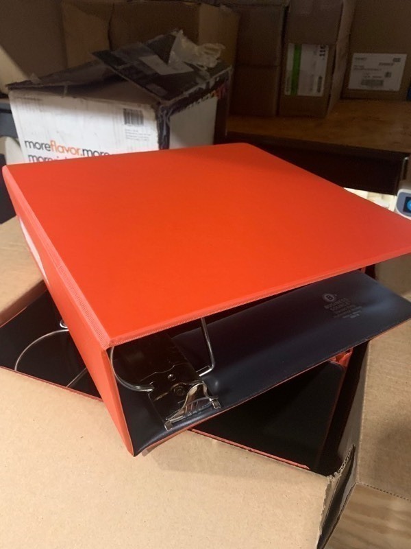 lot 108 image: Box of 6 Business Source Large Slanted Ring Reference Binder Chiefs Red