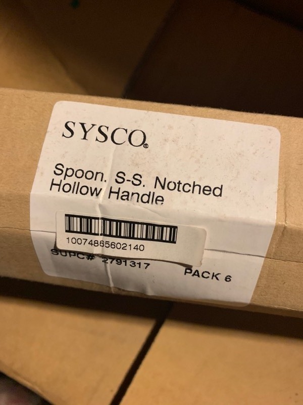 lot 142 image: New Pack of 6 Sysco Spoon S-S Notched w Hollow Handle