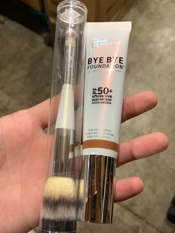 lot 22 image: New It Cosmetics Bye Bye Foundation Full Coverage Moisturizer w Double Ended Brush