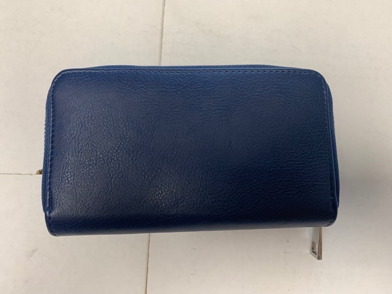 lot 319 image: Brand New Navy Blue Smooth Leather Double Zipper Money Organizer Wallet