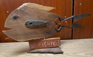 lot 9074 image: Cool Style FISH made with wood and hardware - No FISHING see others on lots&nbsp9073, 9074, 9076, 9077