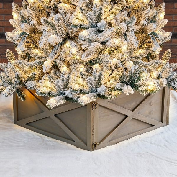 lot 2007 image: Glitzhome Handcrafted Wooden Christmas Tree Collar Retail $76.49