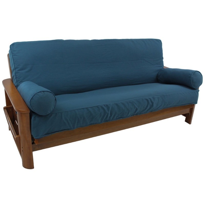 lot 2155 image: Blazing Needles - Premium Twill Futon Cover  Set w 2 18-inch Pillows and 2 Bolster Pillows - Tangerine Dream - Retail $65.99