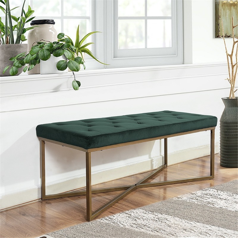 lot 287 image: Furniture R Kennardi Velvet Upholstered Bench Green Retail$204.49