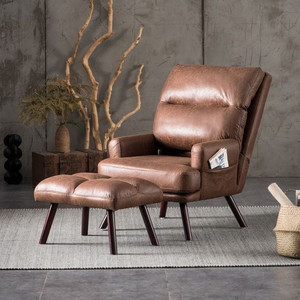 lot 1558 image: Ovios Recliner Chair with Ottoman Lumbar Support Wood Leg - Brown Faux Suede Retail $489.49