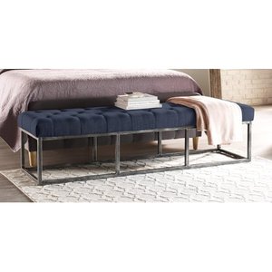 lot 1560 image: Serta Danes Blue Tufted Bench with Iron Legs Retail $290.89