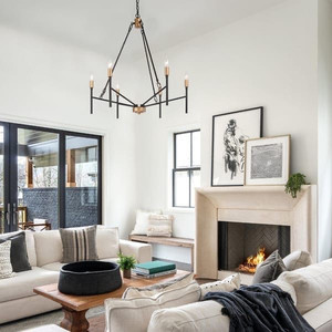 lot 1567 image: Modern Black Gold 6-Light Metal Candle Chandelier for Dining Room - D26.8 x H30 Retail $249.99
