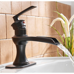 lot 1581 image: Single Handle Oil Rubbed Bronze Waterfall Bathroom Faucet Retail $78.99