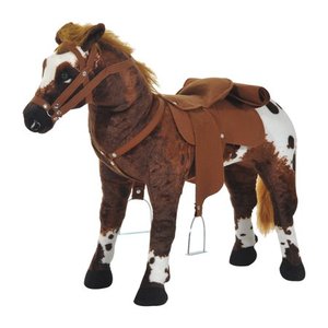lot 1592 image: Qaba Childrens Plush Interactive Standing Ride-On Horse Toy with Sound -Dark Brown -Retail $149.99