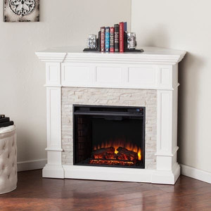 lot 1618 image: PARTIAL 1 Box -Fireplaces Copper Grove Helianthus White Faux Stone Corner Electric Fireplace -Retail $794.99