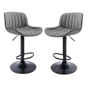 lot 1632 image: Art Leon Modern Gray Faux Leather Swivel Adjustable Height Bar Stools with Black Base (Set of 2) -Retail $159.99