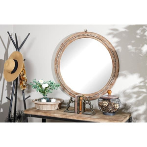 lot 1633 image: Light Brown Wood Rustic Wall Mirror 36 x 36 x 2 - Round -Retail$279.99