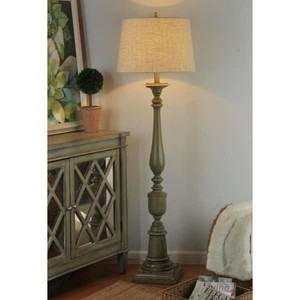 lot 1637 image: Read Description StyleCraft Avignon Distressed Green Floor Lamp - Oatmeal Hardback Fabric Shade Retail$203.60