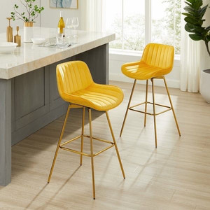lot 1640 image: Art Leon Modern Swivel Velvet Barstool (Set of 2) - Bright Yellow Retail $319.99