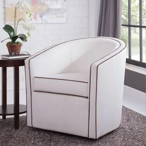 lot 1411 image: Kenton Barrel Style Swivel Chair by Greyson Living - Cream with Brown Welt -Retail $599.49