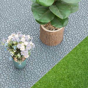 lot 1585 image: Interlocking Cobbled Stone Look Garden Pathway Tiles, Decorative Floor Grass Pavers Anti- Slip Mat, 5 pack -Retail $57.55