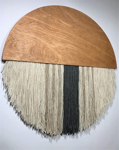 lot 1588 image: Boho Light Brown Wooden Wall Hanging Decor with Yarn Fringe