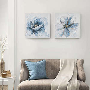 lot 1589 image: Madison Park Gleaming Blue Florals Printed Canvas 2-Pc Set -Retail $59.99