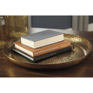 lot 1598 image: Signature Design by Ashley Morley Antique Brass Finish Tray -Retail $64.99