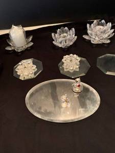 lot 1017 image: Prism candle holders, glass miniatures and mirrors