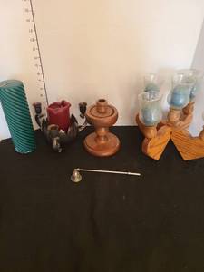 lot 1102 image: Candle snuffer, candles and holders
