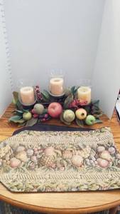lot 1119 image: Candle and fruit centerpiece with table runner 42