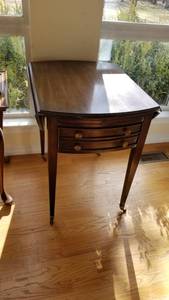 lot 1125 image: Drop leaf side table with drawer and pull out 28 x 36 x 27 (with sides up)