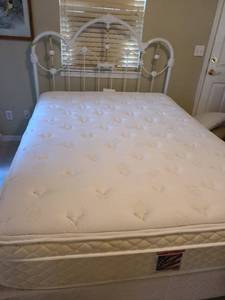 lot 1203 image: Queen size bed frame with headboard, mattress and Box Spring.