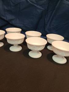 lot 1305 image: 7 vintage white milk glass sherbet bowls