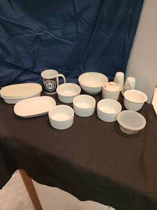 lot 1313 image: Ramekins, sugar bowl, salt and pepper shakers, more