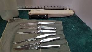 lot 1336 image: Black Angus II filet knife and 6 Carvel Hall stainless steak knives