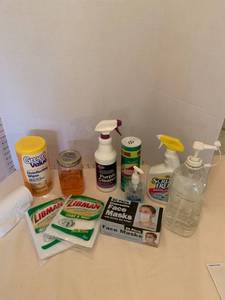 lot 1612 image: Cleaning supplies, facemasks and trash bags