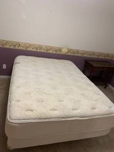 lot 2000 image: Simmons Beautyrest queen sized plush firm mattress with frame some slight staining on corner