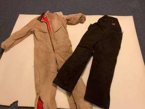lot 2024 image: Two sets of coveralls - black are Carhardt size 40 x 32