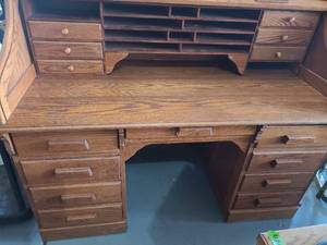 lot 3036 image: Rolltop desk 47 x 60 x 30. 13 drawers