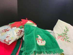 lot 3081 image: Christmas towels, pillow, and etc...