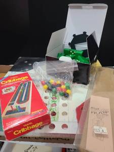 lot 3097 image: Chinese checkers, cribbage, pick up sticks and dominoes