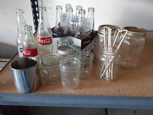 lot 3155 image: Canning jars and empty pop bottles