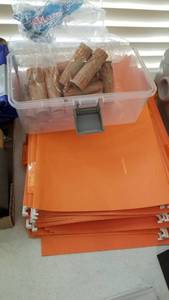 lot 1516 image: Empty paper quarter rolls, legal file folders and plastic container