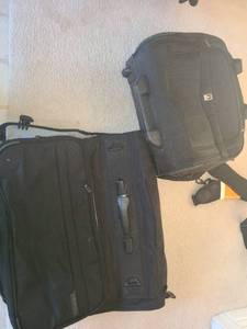 lot 1744 image: Briggs and Riley garmet bag and Flightpro carry on luggage and a back pack