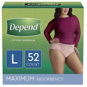 lot 42055 image: Depend Fit-Flex Womens Maximum Incontinence Underwear, L, Light Pink, 52 Count